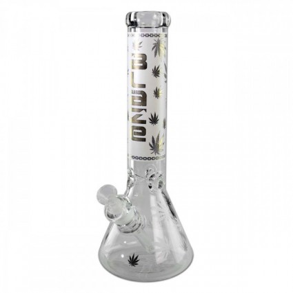 BLAZE GLASS Golden Leaf Flask Bong Ice WHITE